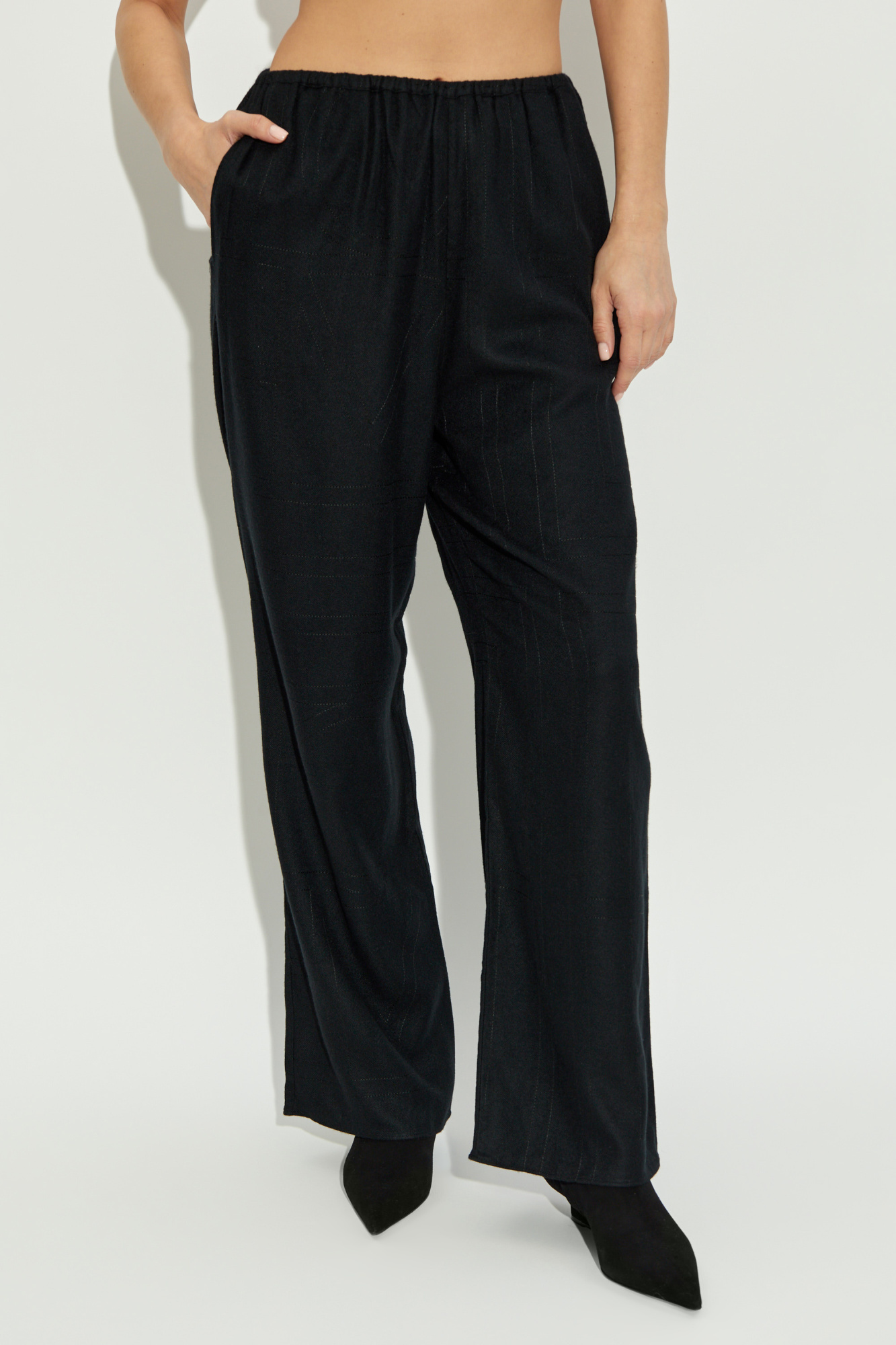 SS25【TOTEME】Black Hgh-waisted Loose MONOGRAM flannel Pants Black Monogram pants TOTEME - Vitkac Canada